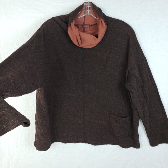 Cut Loose Boxy Sweater Funnel Neck Knit Pullover Tunic Brown Lagenlook O/S - Picture 5 of 11